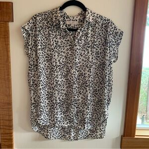 LOFT Black & White Leopard Print Short sleeve button down Blouse